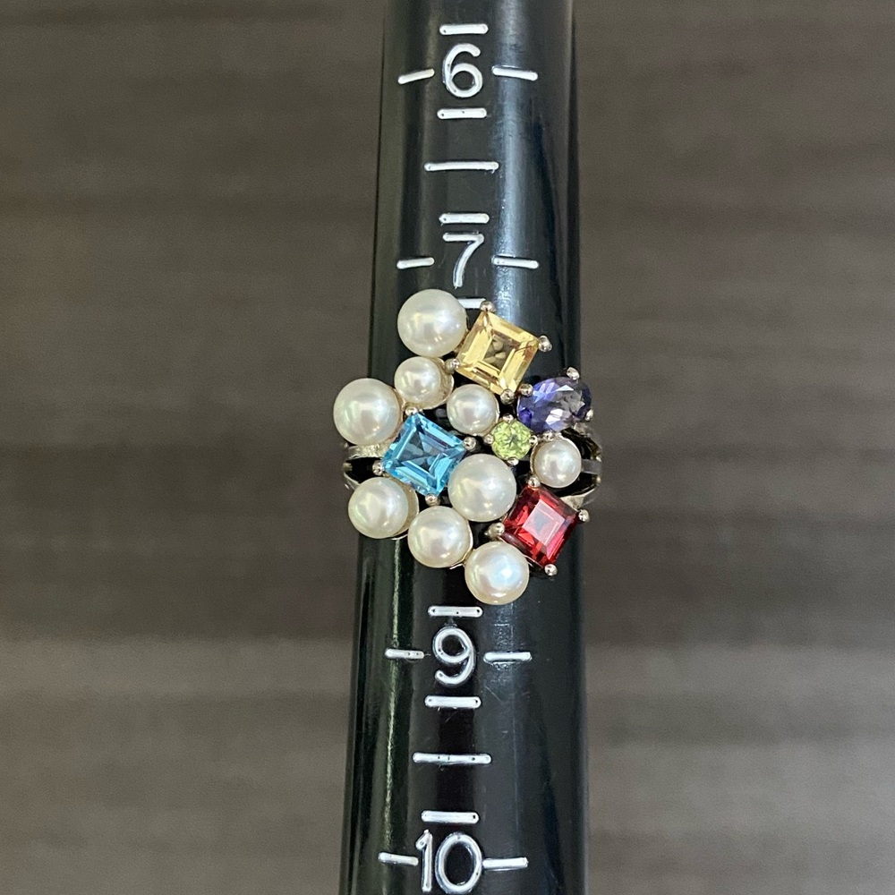 Ross Simons Sterling Cluster Pearl and Gemstone Ring - Picture 4 of 6